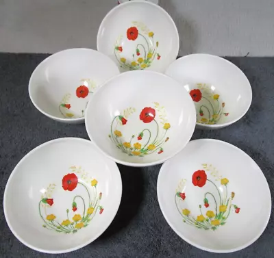 6 Lovely Vintage Melamine Italy Poppy Wild Flower Design Cereal Bowl / Dishes • £14.95