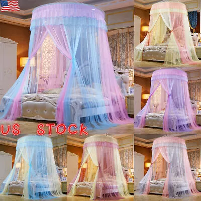 Round Mosquito Net Curtain Canopy Princess Single Entry For Double King Size Bed • $45.59
