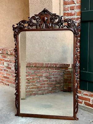 19th Century Antique French Carved Oak Pier Mantel Mirror Renaissance Louis XIV • $2375