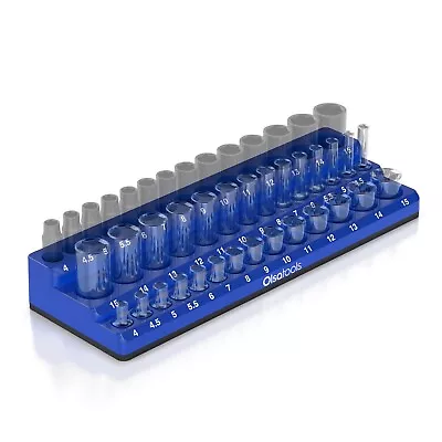 Olsa Tools  1/4  Dr  3-Row Magnetic Socket Organizer Holds 42 Socket Metric Blue • $29.87