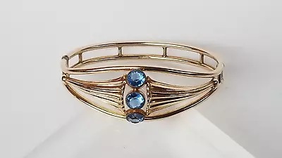 Vtg Signed Simmons Gold Filled/Tone Blue Sapphire Paste Hinged Bangle Bracelet • $75