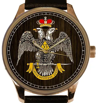 MASONIC 33rd DEGREE VINTAGE DOUBLE-HEADED SOUTHERN EAGLE ROMAN DIAL BRASS WATCH • $139.99