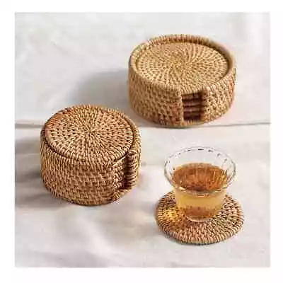 6PCS Natural Woven Placemat Handmade Round Holder Drink Coaster Cup Mats Tea Pot • $13.99