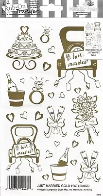 E-Z Rub-On Metallic Transfers (Just Married Gold) Hobby Crafting - ROY908GD • £2.25