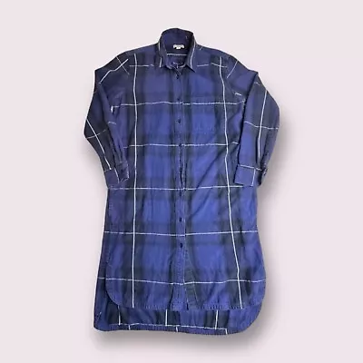GAP Blue Tartan Plaid Shirt Dress Womens Medium Pockets Ruffle Placket Shacket • $5