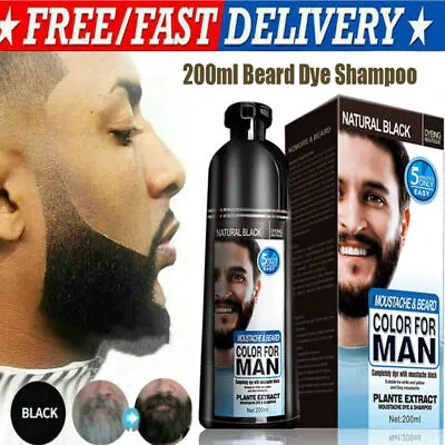 Mokeru Men 2 In 1 Beard Mustache Natural Hair Color Shampoo Permanent Black Dye • £10.25