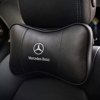 2PCS Car Seat Headrest Neck Cushion Pillows For Mercedes-Benz Black Real Leather • £38.39