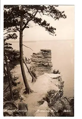 RPPC Real Photo Miner's Castle MunisingMich.man Path Family Leaning On Rocks # • $5.99