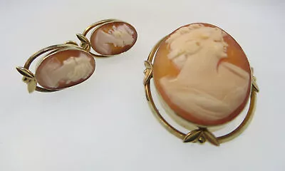 Vintage Van Dell Conch Shell Cameo Pendant And Earring Set • $129