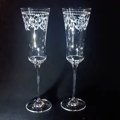 2 (Two) MILLER ROGASKA FLORENTINE Etched Lead Crystal Champagne Flutes-RETIRED • $99.99