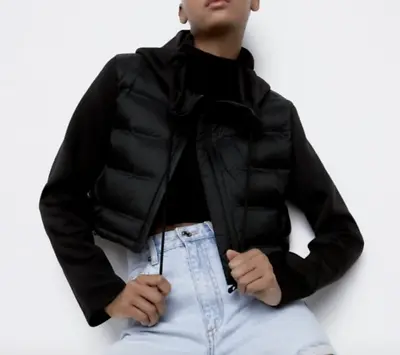 $59.99 • Buy Zara New Women Combination Cropped Puffer Jacket Short Coat Black 3427/809