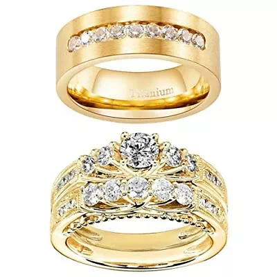 Couple Rings His Her Wedding Ring Sets For Him And Her Matching Rings Gold Pl... • $29.22