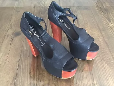 £24.99 • Buy Jeffrey Campbell Handmade Havana Black Leather 5” High Heels Shoes UK 4.5 US 7M