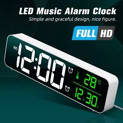 $36.39 • Buy Large Bedside Led Digital Alarm Clock Table Desk Clock Time Temperature Display