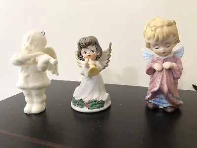 Vintage Angel Figurine LOT Ornament  Christmas Playing Trumpet Violin 1 Chip • $31.51