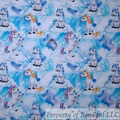 BonEFul FQ Cotton Quilt Blue White Cloud Sky Baby Girl Unicorn Horse Gold Purple • $5.78