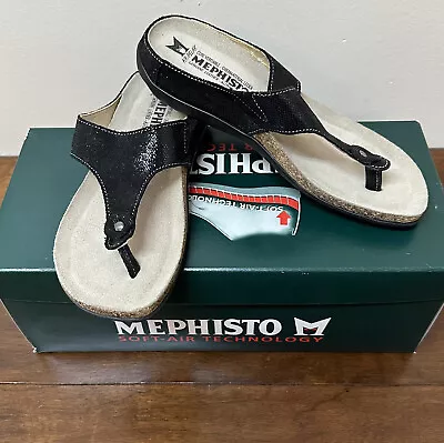 Mephisto Size 36 US 6 Black Iridescent Snakeskin Agacia Flip Flops Sandals • $48.99