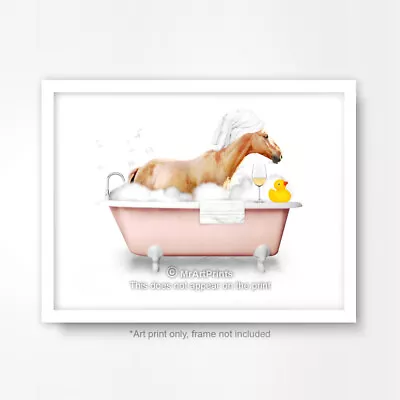 HORSE IN THE BATH Bathroom Art Print Poster Wall Funny Cute Quirky Farm Animals • £14.99