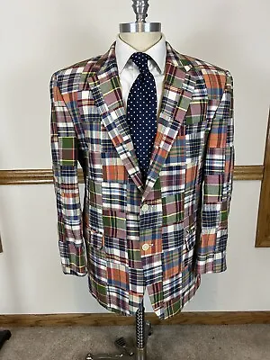 Jos A Bank 100% Cotton Madras Patchwork Plaid Blazer Made In India Size 44r • $75