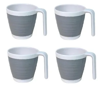 4pc Melamine Mugs Set Tableware Cups With Handle Grey For BBQ Caravan Motorhome • £17.99