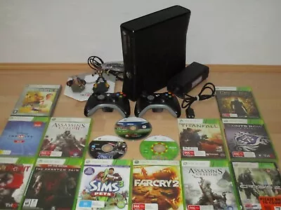 Huge Xbox 360 Lot 250GB Slim Console 15 Games 2 X Controllers Portal +++ • $140