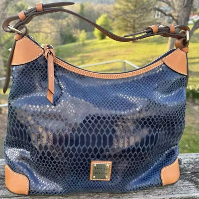 Vintage Dooney & Bourke Navy Snakeskin Leather Erica Hobo Shoulder Bag BS479 NV • $85