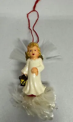 Vtg Christmas Ornament Angel Spun Glass Angel Hair West Germany W/ Lantern • $25