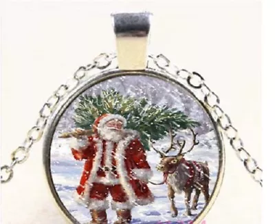 Silver 20  Necklace SANTA CHRISTMAS Pendant Women Men Chain Key SNOW GIFT  • $18.88