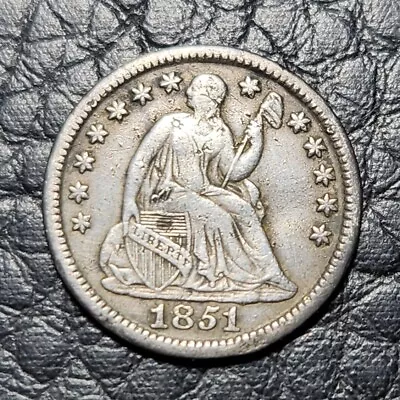 Silver 1851 Seated Liberty 5 Cents Half Dime | VF Condition • $44.50