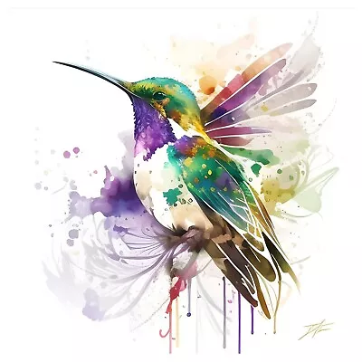 Magical Colorful Watercolor Hummingbird #1 - 8x8 Craft Cotton Fabric Block • $12.95