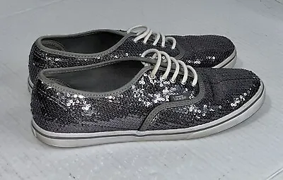 Vans  Slip On Women’s Size 7.5 Men’s 6 Silver Sequins Tennis Shoes Off The Wall • $15