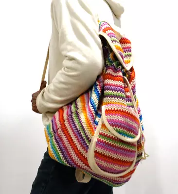Mexican Backpack Bag FULL SIZE Artisan Rainbow Boho Woven Baja • $4.42