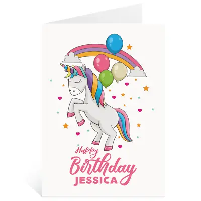 Personalised Kids Birthday 157 Greetings Card Unicorn Horses Girls • £2.49