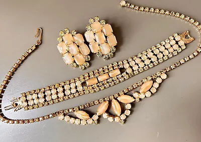 Vintage JULIANA Demi Parure Jewelry Set Beige Givre Moonglow Cabochons WOW! • $69