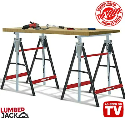 £42.74 • Buy Lumberjack 2 X Folding Work Horse Trestle Saw Adjustable Height Stand 150kg Each