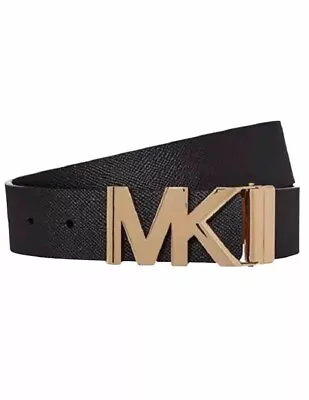 New MICHAEL KORS Twist Reversible MK Logo Black Brown Belt/ Gold Buckle Size M • $42