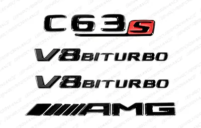 Gloss Black Red Emblems Badge Sticker For Mercedes-Benz C63s V8 Biturbo AMG W204 • $45.99