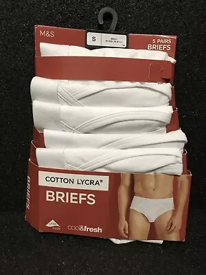 M&S Pack Cool&Fresh 5 Pack Cotton Lycra Briefs Underwear White Small £25 • £18.99