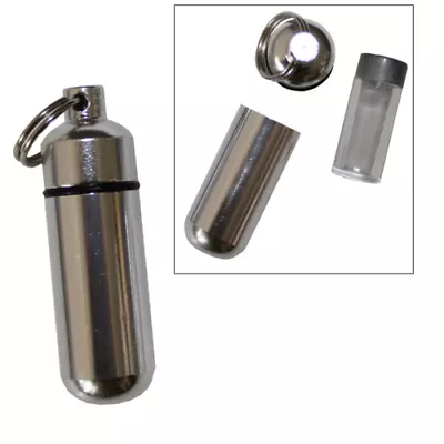 1 Pack Aluminum Pill Shape Case Keychain ID Holder Pet Ashes Urn Silver Metal • $8.99