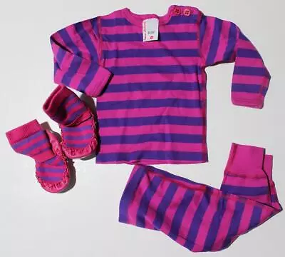 NEW Hanna Andersson Pajamas Long Johns & Top & Matching Slippers Sz 60 - 3 - 6 M • $22.99