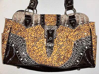 P&G COLLECTION HIGH QUALITY SYNTHETIC  LEATHER Yellow Style Handbags Rhinestone • $34