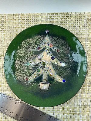 Vintage Enamel On Copper Decorative Plate Green With Millefiori Glass SIGNED • $20