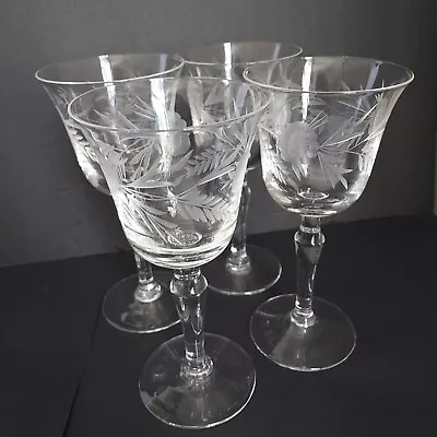 Vintage Set Of 4 Etched Crystal Floral Cordial Aperitif Liqueur Glasses Stemware • $28