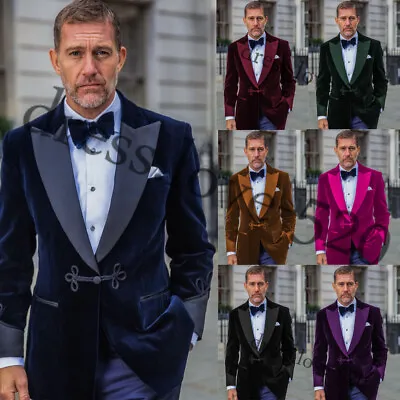 Men Vintage Velvet Smoking Coat Jacket Robe Shawl Lapel Tuxedo Blazer Tailored • $71.60
