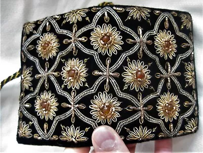 Zardozi Gold Metallic Hand Embroidered BLACK VELVET Evening Shoulder /Clutch Bag • $15