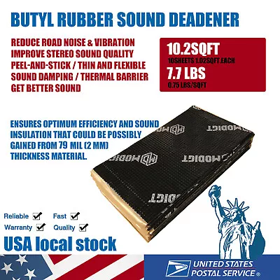 10.2SqFt Butyl Rubber Sound Deadening Trunk Lid Kill Noise Deadener Selfadhesive • $36.46