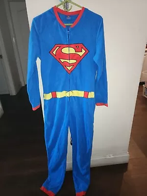 DC COMIC SUPERMAN PAJAMAS W/ CAPE Cosplay One Piece ADULT  Mens Small Fleece • $26.99