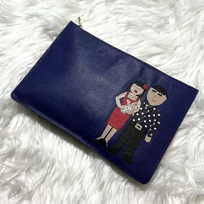 Genuine Catalog Model Dolce & Gabbana With Plate Familia Leather Clutch Bag Blue • $280