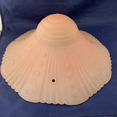 Vintage Pink Victorian 3-hole Hanging Glass Shade Art Deco Ufo Ribbed F6 • $19.95