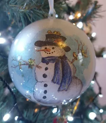 New Handmade Painted Decoupaged Christmas Bauble / Tree Decoration - Snowman • £6.99